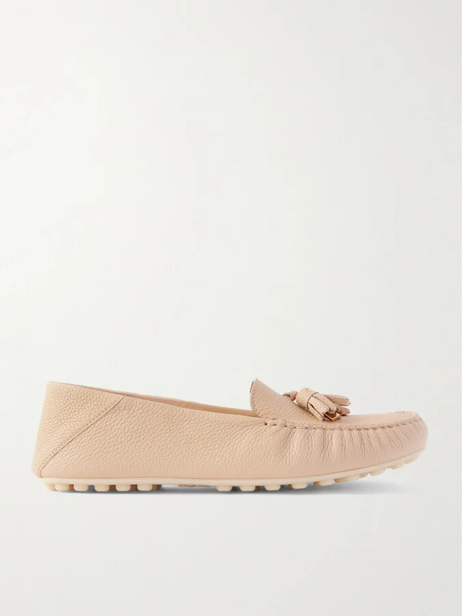 Loro Piana - Tasseled Textured-leather Collapsible-heel Loafers - Neutrals