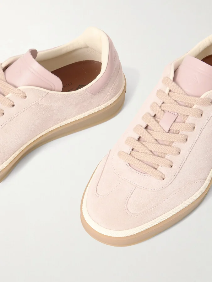 Loro Piana - Tennis Walk Leather-trimmed Suede Sneakers - Pink - Image 4