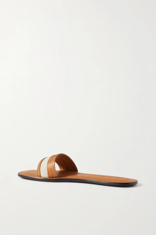 Loro Piana - Tiki Leather And Canvas Slides - Brown - Image 3