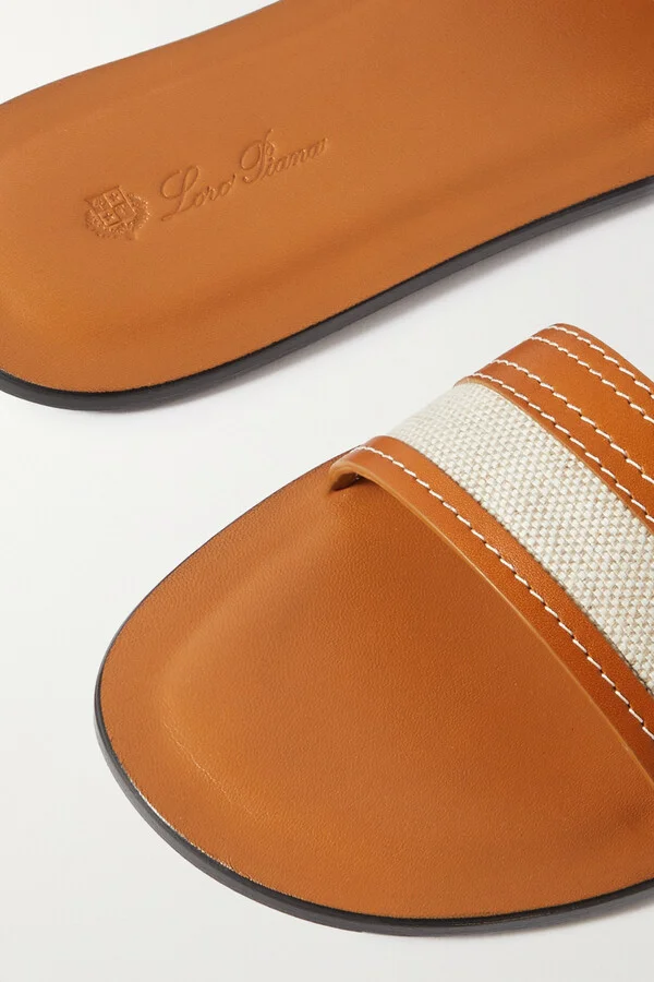 Loro Piana - Tiki Leather And Canvas Slides - Brown - Image 4