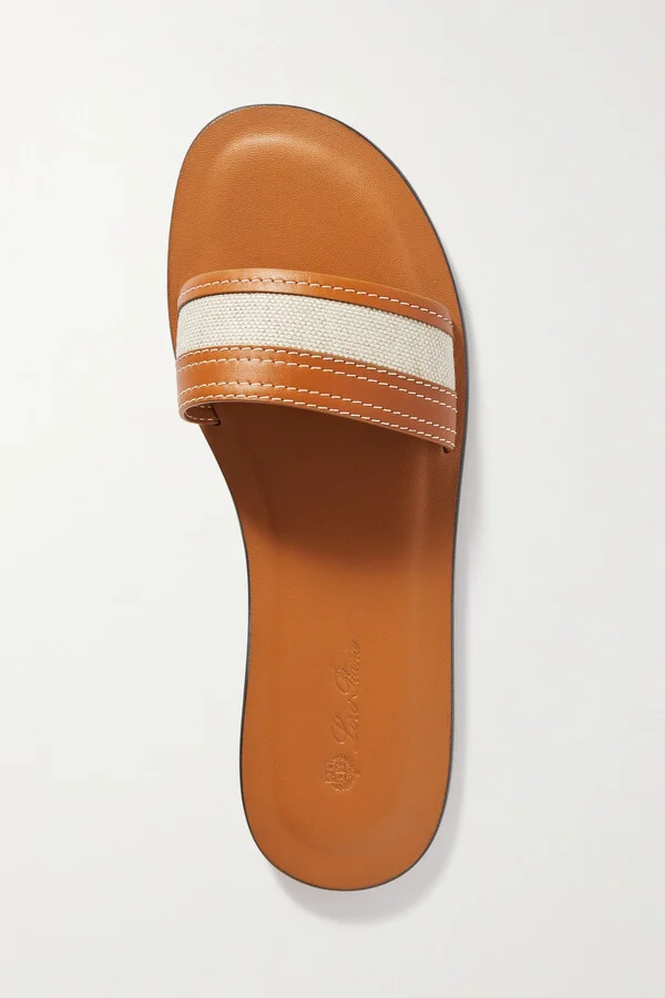 Loro Piana - Tiki Leather And Canvas Slides - Brown - Image 5
