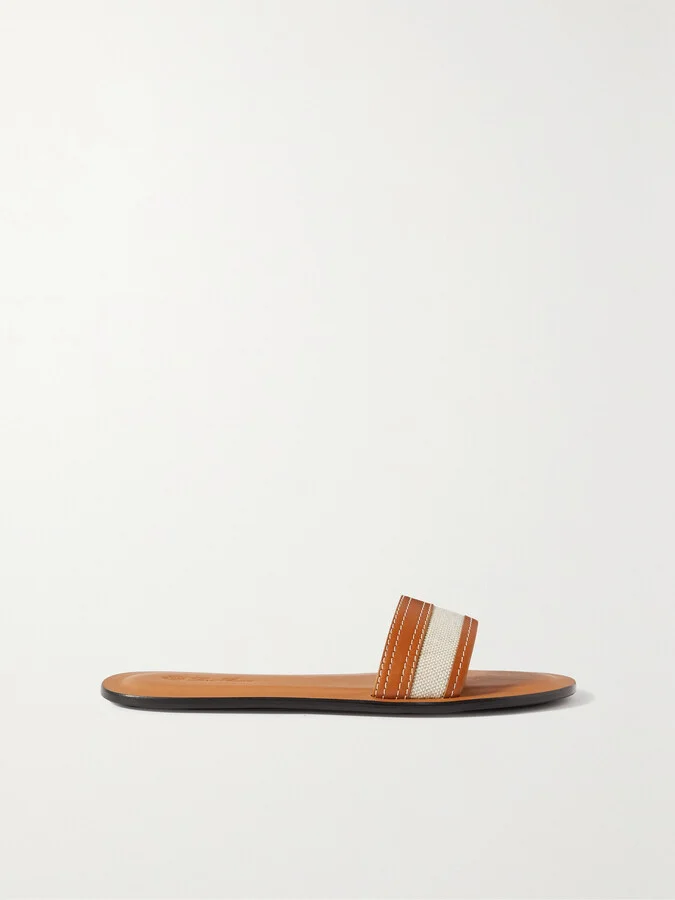 Loro Piana - Tiki Leather And Canvas Slides - Brown