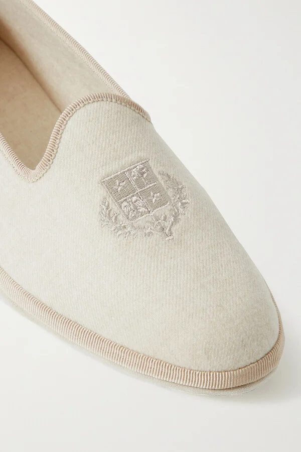 Loro Piana - Venice Embroidered Cashmere-blend Flannel Slippers - Ecru - Image 4