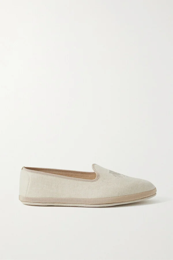 Loro Piana - Venice Embroidered Cashmere-blend Flannel Slippers - Ecru - Image 5
