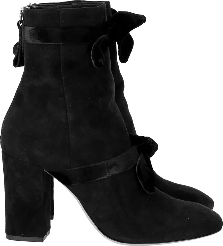 Lorraine Bow-Tie Ankle Boots in Black Suede