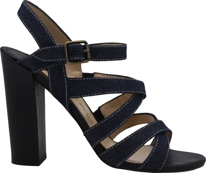 Lotus 105 Sandals in Blue Denim and Black Calfskin Leather