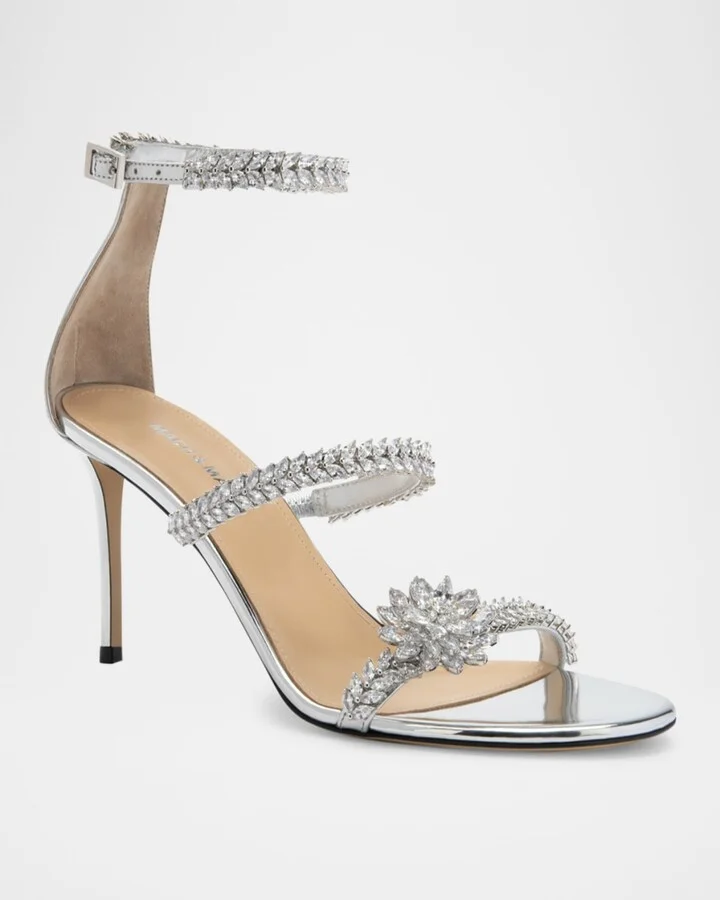 Lotus Crystal Metallic Ankle-Strap Sandals - Image 4