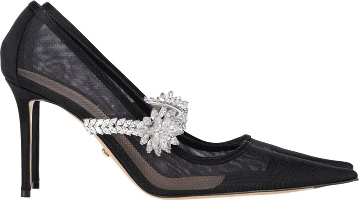 Lotus Flower Heels in Black Mesh