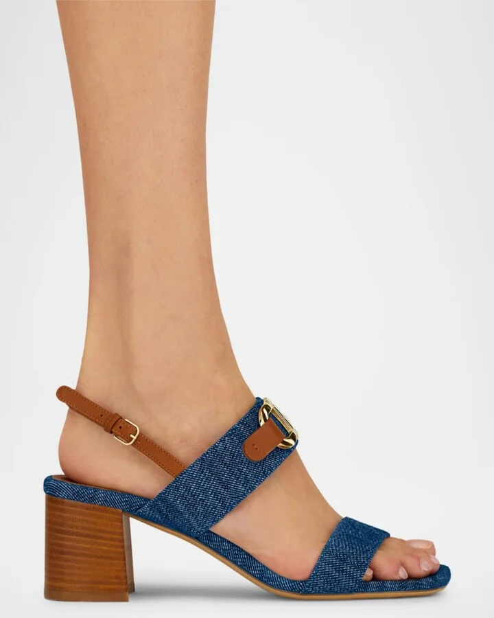 Lou Denim Gancio Slingback Sandals - Image 5