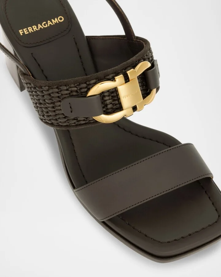 Lou Gancini Bit Raffia Leather Sandals - Image 3