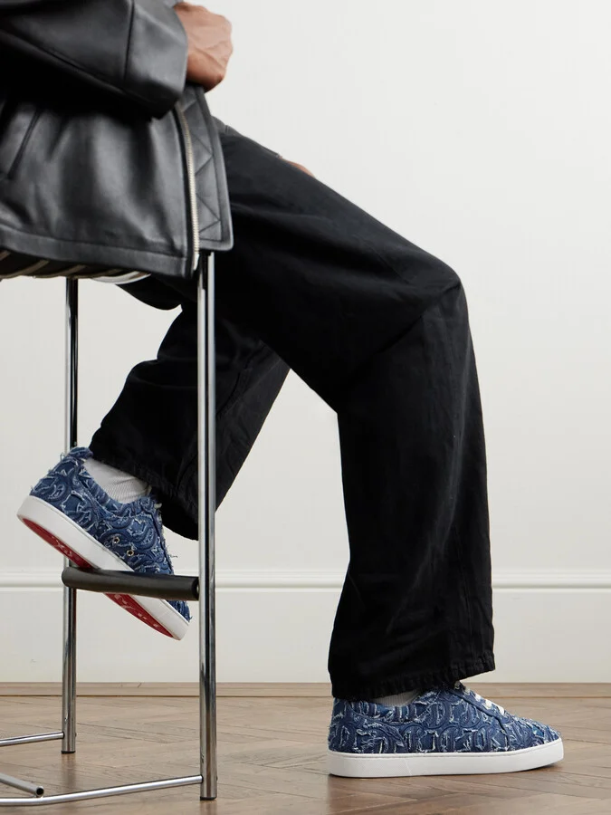 Louis Junior Grosgrain-Trimmed Embroidered Distressed Denim Sneakers - Image 2