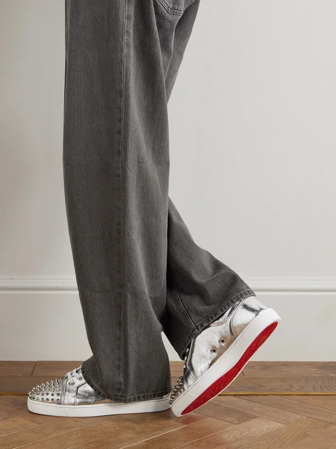 Louis Junior Spikes Metallic Cracked-Leather Sneakers - Image 2