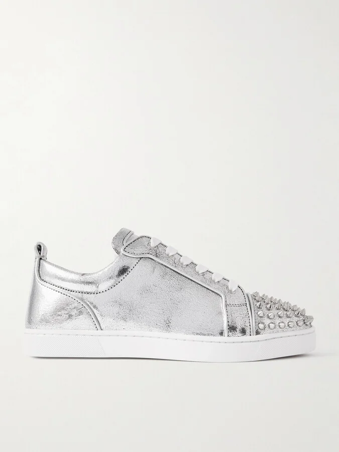 Louis Junior Spikes Metallic Cracked-Leather Sneakers
