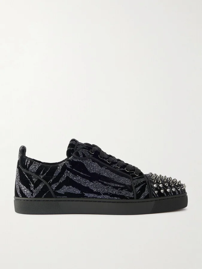 Louis Junior Spikes Studded Glittered Velour Sneakers