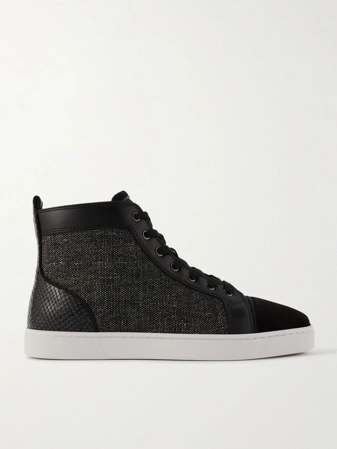 Louis Orlato Suede and Croc-Effect Leather-Trimmed Twill Sneakers