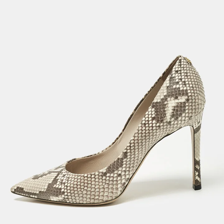 Louis Vuitton Beige/Grey Python Leather Pointed Toe Pumps Size 39.5