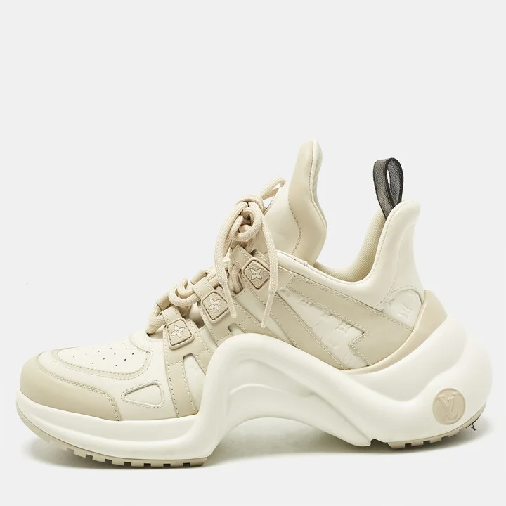 Louis Vuitton Beige Monogram Leather Archlight Sneakers Size 38.5