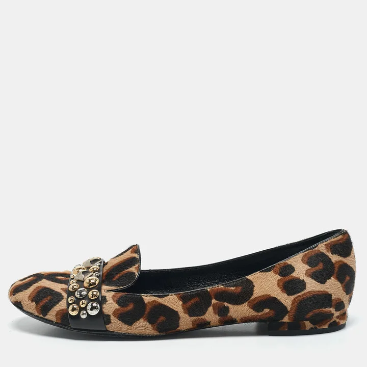 Louis Vuitton Black/Brown Calf Hair Embellished Smoking Slippers Size 38.5
