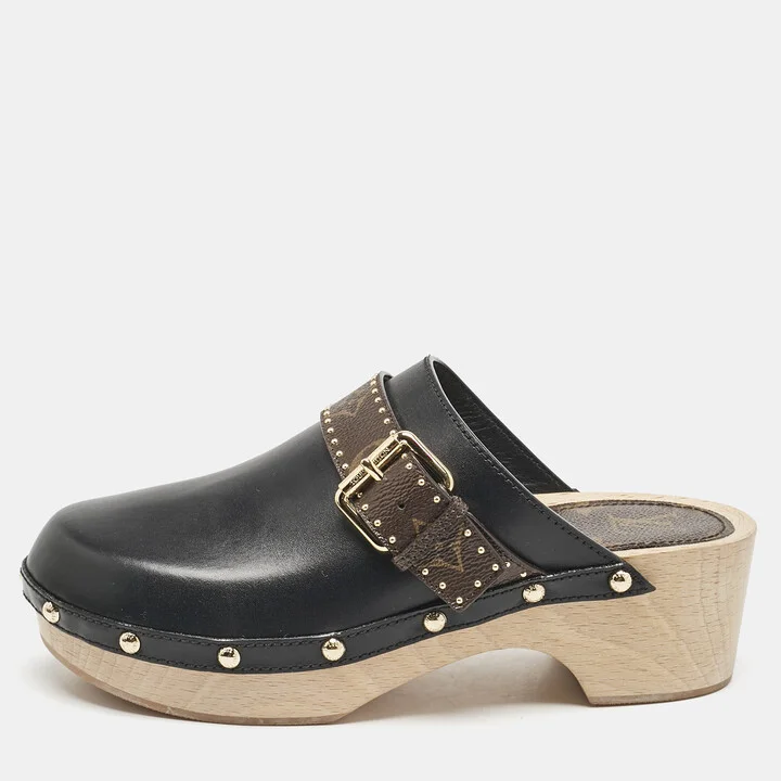 Louis Vuitton Black/Brown Canvas and Leather Cottage Clogs Size 38