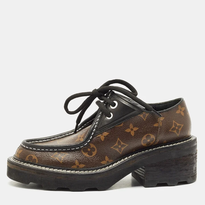 Louis Vuitton Black/Brown Leather And Coated Canvas Beaubourg Platform Derby Size 38
