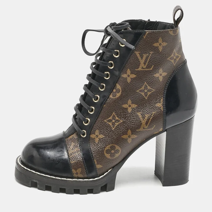 Louis Vuitton Black/Brown Monogram Canvas and Leather Star Trail Ankle Length Boots Size 39