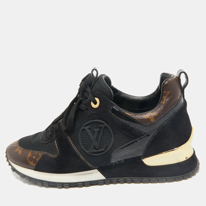 Louis Vuitton Black/Brown Monogram Canvas and Suede Run Away Lace Up Sneakers Size 36