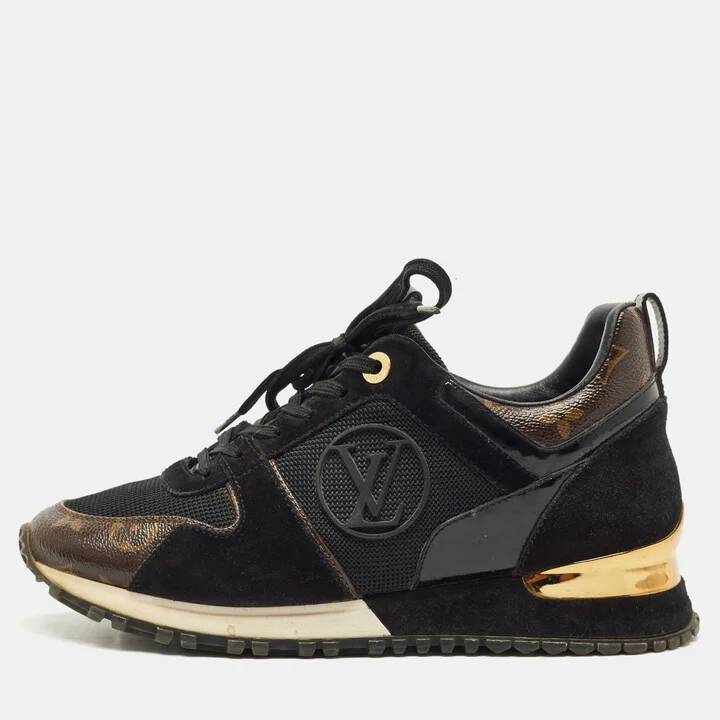 Louis Vuitton Black/Brown Monogram Canvas and Suede Run Away Lace Up Sneakers Size 37