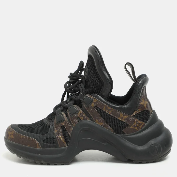 Louis Vuitton Black/Brown Satin Mesh Leather and Monogram Canvas Archlight Low-Top Sneakers Size 38
