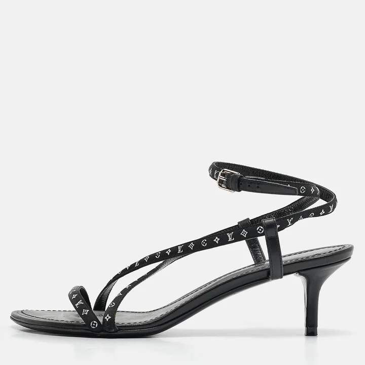 Louis Vuitton Black Canvas and Leather Ankle Strap Sandals Size 36.5