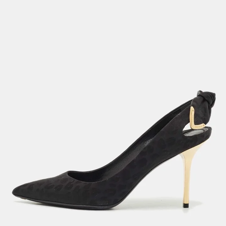 Louis Vuitton Black Canvas Pointed Toe Slingback Pumps Size 37.5
