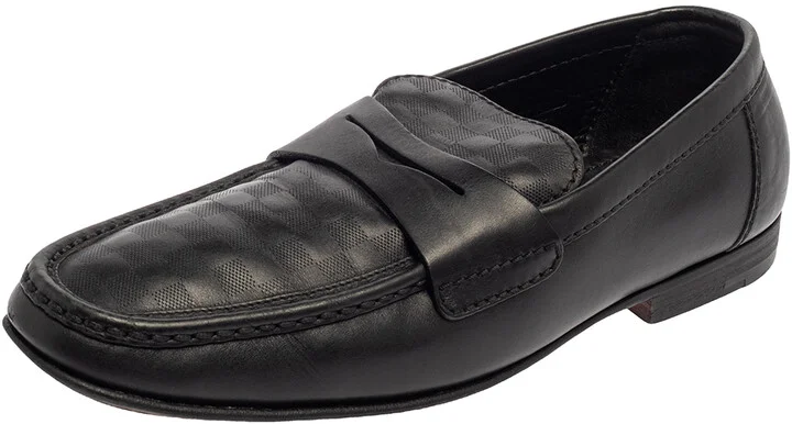 Louis Vuitton Black Damier Embossed Santiago Loafers Size 41.5