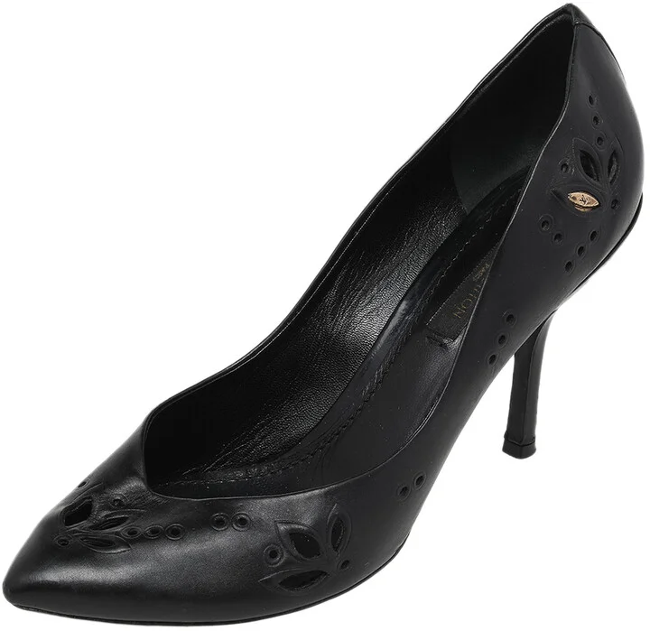 Louis Vuitton Black Laser Cut Leather Pointed Toe Pumps Size 36.5