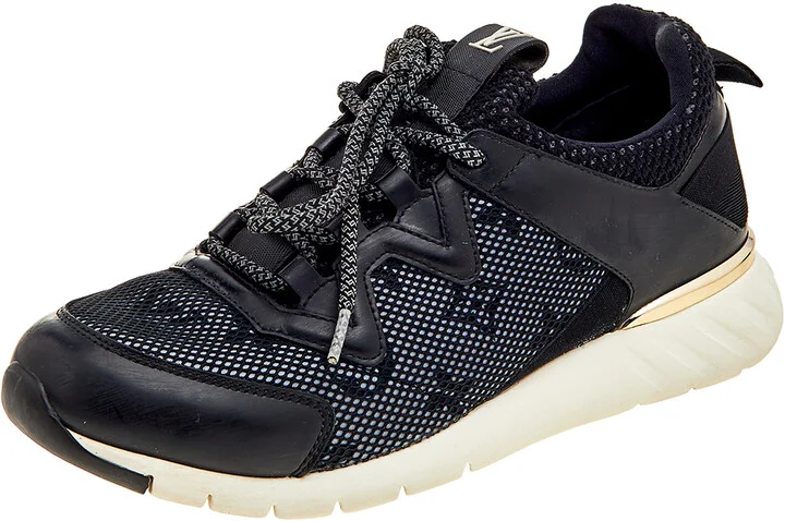 Louis Vuitton Black Leather And Mesh Low Top Sneakers Size 37