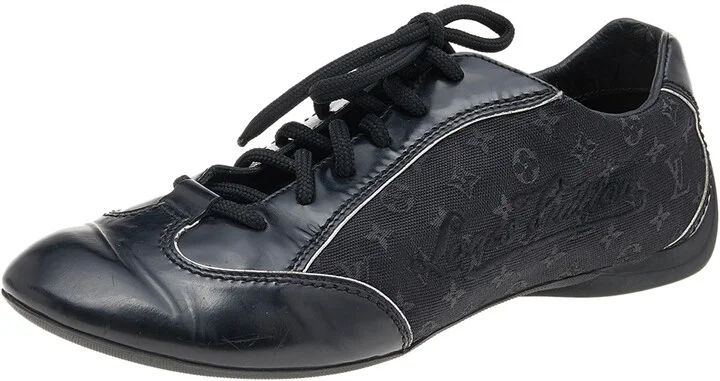 Louis Vuitton Black Leather and Monogram Canvas Low Top Sneakers Size 38