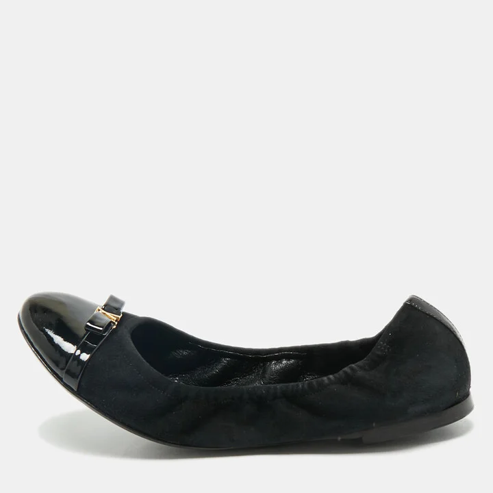 Louis Vuitton Black Leather and Suede Elba Cap Toe Ballet Flats Size 38