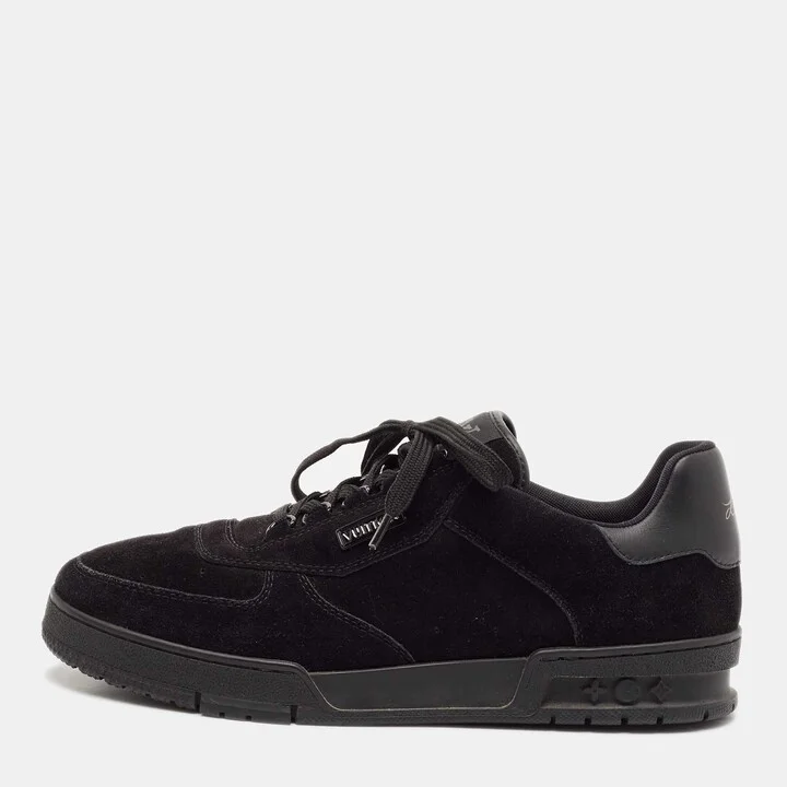 Louis Vuitton Black Leather and Suede LV Trainer Lace Up Sneakers Size 43
