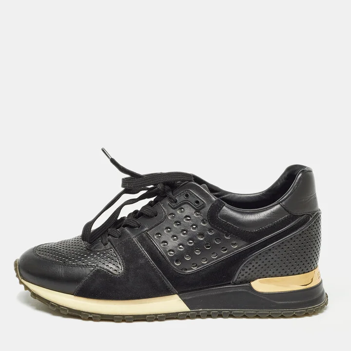 Louis Vuitton Black Leather and Suede Run Away Sneakers Size 36.5