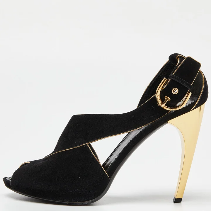 Louis Vuitton Black Leather and Suede Slingback Sandals Size 41