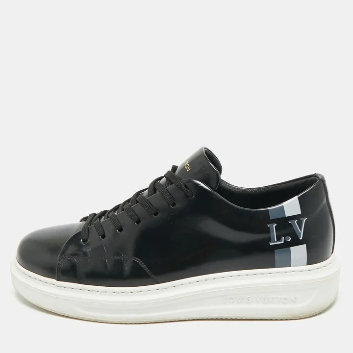 Louis Vuitton Black Leather Beverly Hills Lace Up Sneakers Size 40.5
