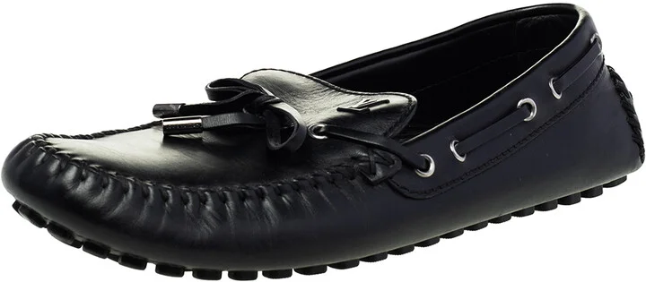 Louis Vuitton Black Leather Bow Slip On Loafers Size 43.5