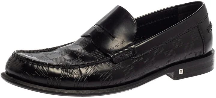 Louis Vuitton Black Leather Damier Embossed Santiago Loafers Size 41