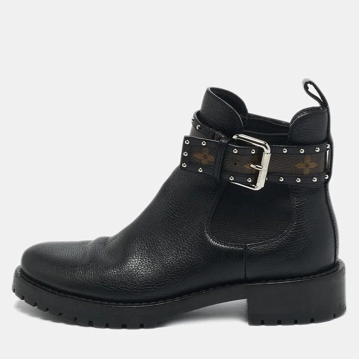 Louis Vuitton Black Leather Discovery Flat Ranger Ankle Length Boots Size 37