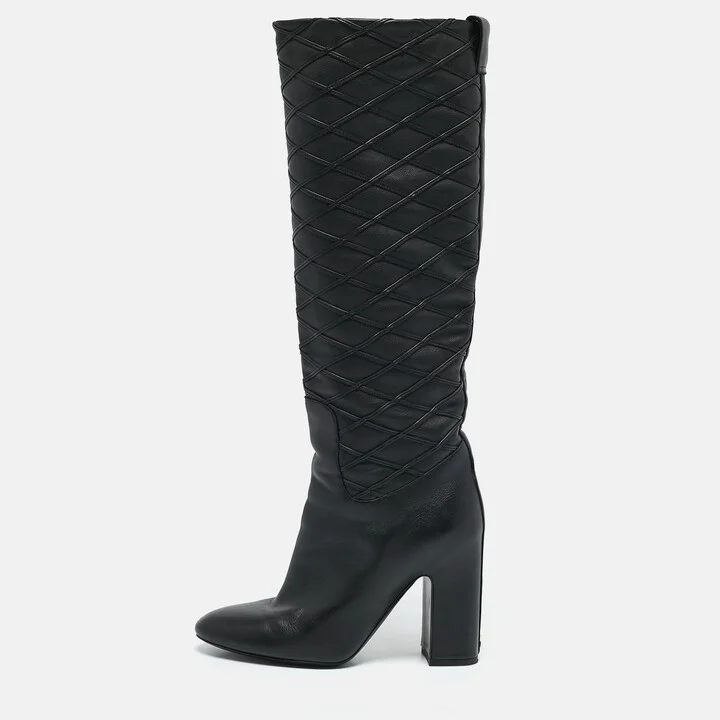Louis Vuitton Black Leather Donna Knee Length Boots Size 37