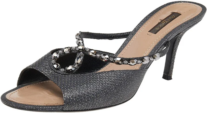 Louis Vuitton Black Leather Embellished Slide Sandals Size 39