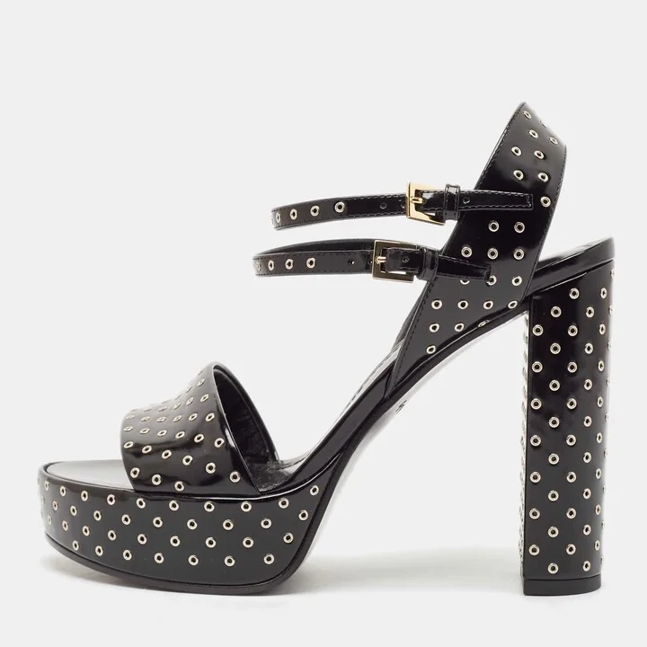 Louis Vuitton Black Leather Eyelet Platfrom Sandals Size 37