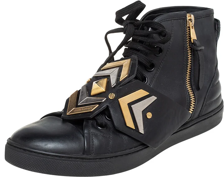 Louis Vuitton Black Leather Karakoram Pattern Punchy Sneaker Boots Size 36