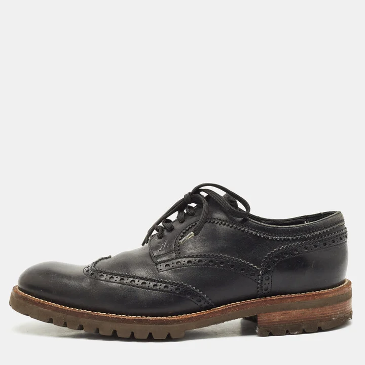 Louis Vuitton Black Leather Lace Up Brogue Wingtip Derby Size 43