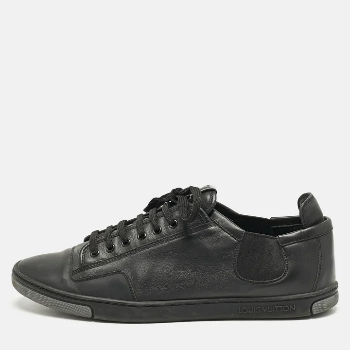 Louis Vuitton Black Leather Logo Lace Up Sneakers Size 42.5