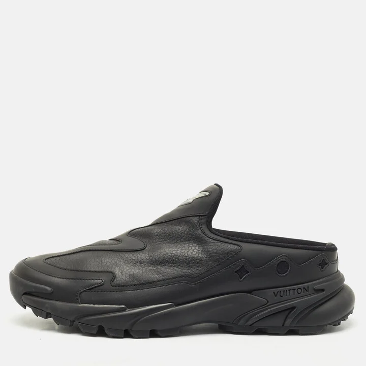 Louis Vuitton Black Leather LV Runner Tatic Sneaker Mules Size 45