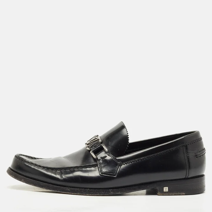 Louis Vuitton Black Leather Major Logo Slip On Loafers Size 42